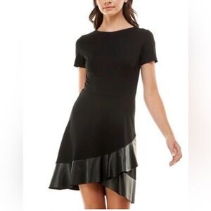 Planet Gold S Fit & Flare Vegan Leather Ruffle Cocktail Dress Black Worn Once